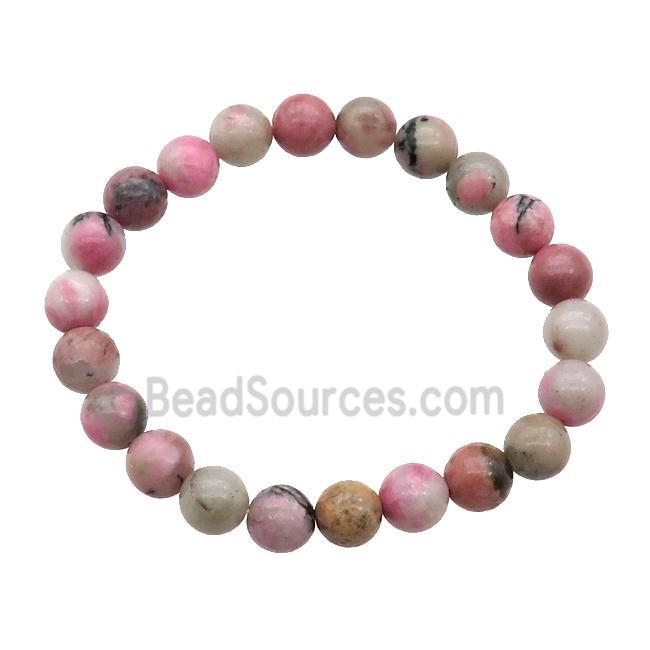 Chinese Pink Rhodonite Bracelet Stretchy Round