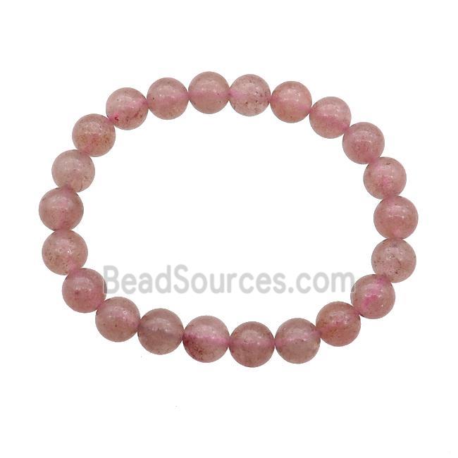 Pink Strawberry Quartz Bracelet Stretchy Round