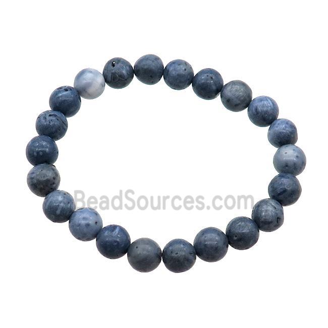 Blue Coral Fossil Bracelet Stretchy Round