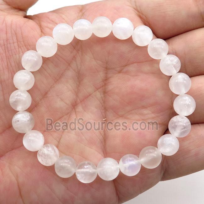 White MoonStone Bracelet Stretchy Round