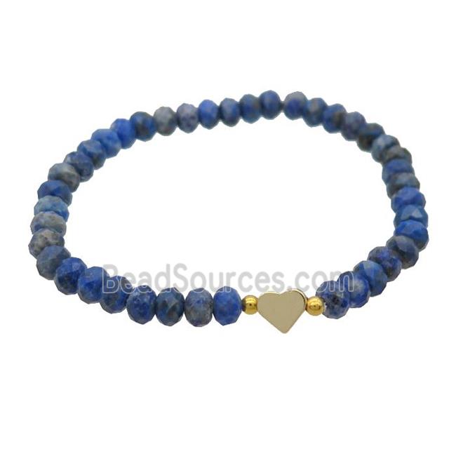 Blue Lapis Lazuli Bracelet Rondelle Stretchy Heart