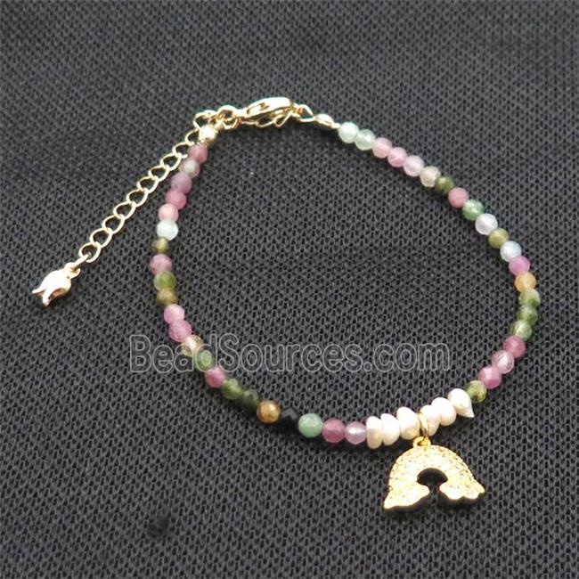 Multicolor Tourmaline Bracelet With Pearl