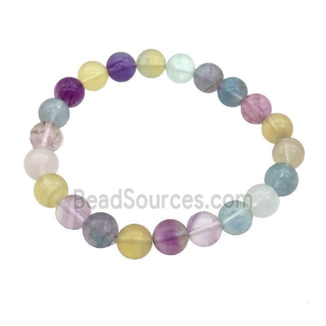 Natural Fluorite Bracelet Multicolor Stretchy