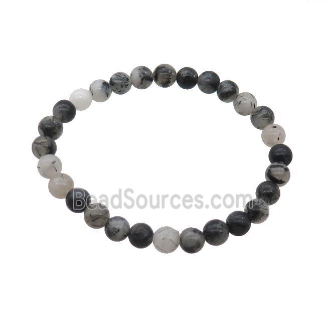 Black Rutilated Quartz Bracelet Stretchy Round