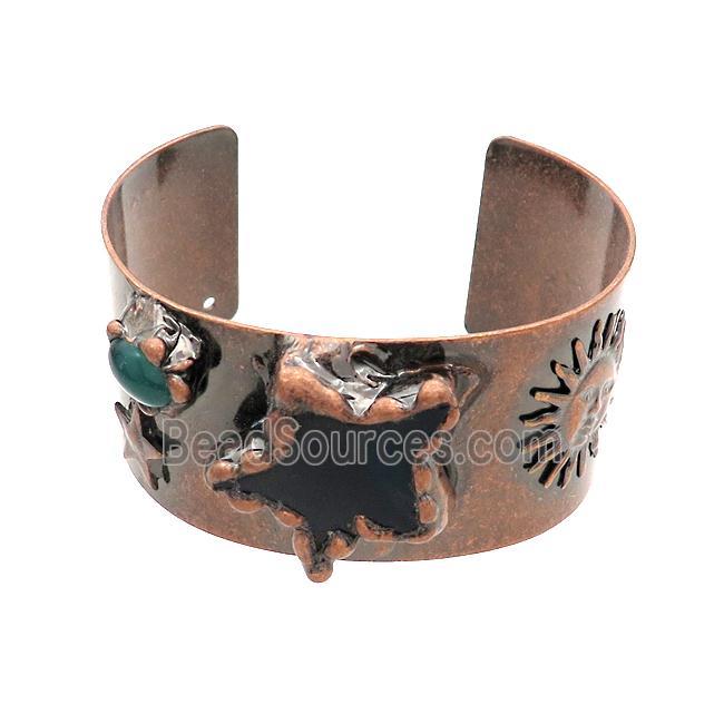 Copper Bangle Pave Gemstone Antique Red Star