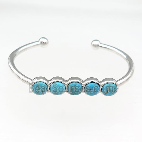 Copper Bangle Pave Blue Turquoise Platinum Plated