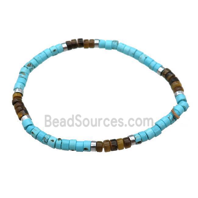 Blue Magnesite Turquoise Bracelet Tiger Eye Stretchy