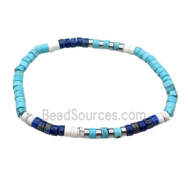 Blue Magnesite Turquoise Bracelet With Howlite Lapis Stretchy