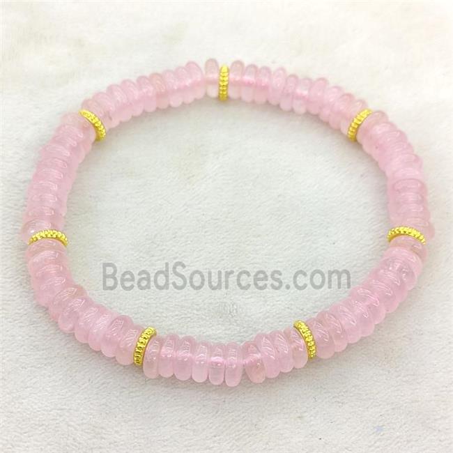 Natural Pink Rose Quartz Heishi Bracelet Stretchy