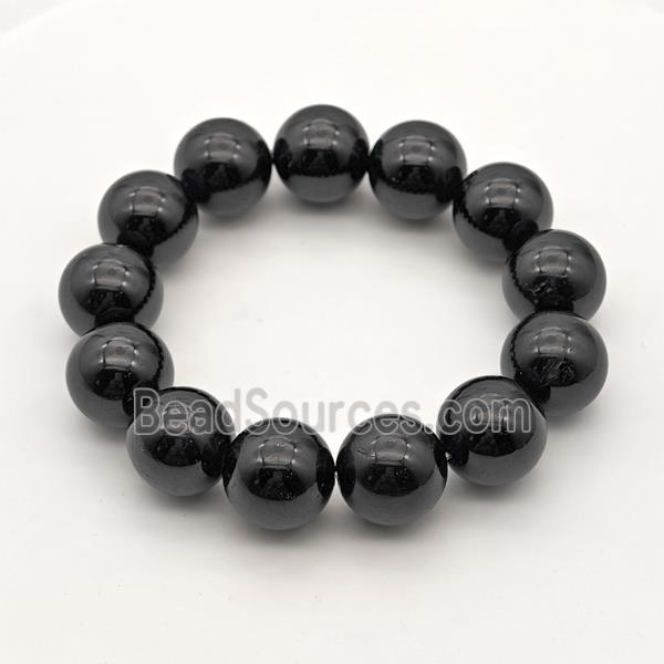 Natural Black Tourmaline Bracelet Smooth Round Stretchy