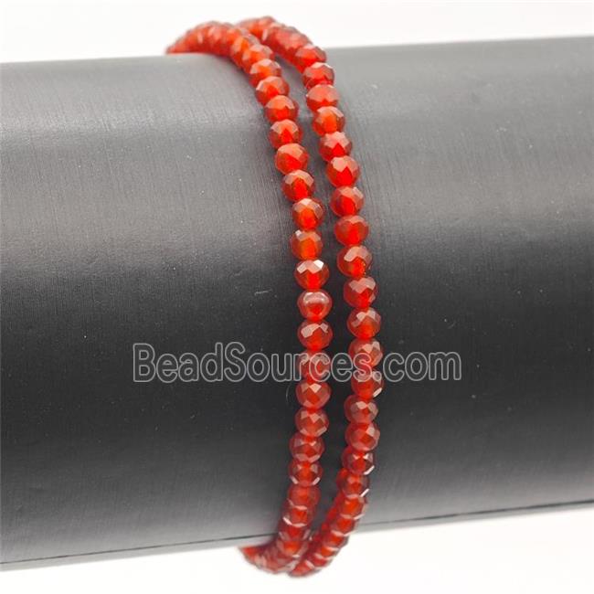 Natural Red Agate Bracelet Dye Faceted Round Stretchy