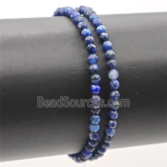 Natural Blue Lapis Lazuli Bracelet Faceted Round Stretchy