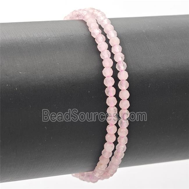 Natural Pink Rose Quartz Bracelet Faceted Round Stretchy