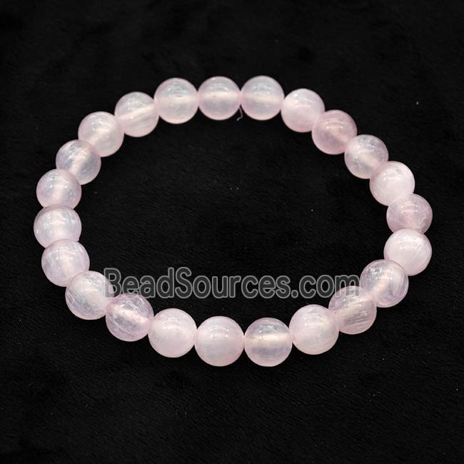 Selenite Bracelet Stretchy Round Pink