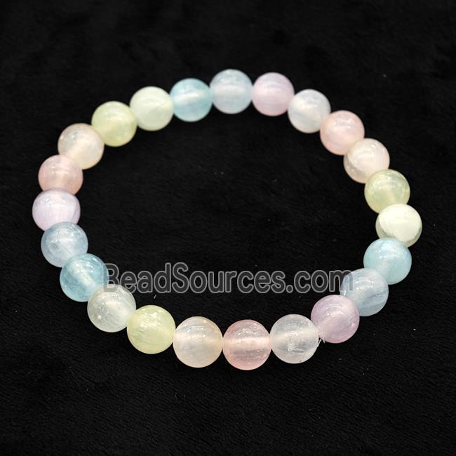 Selenite Bracelet Stretchy Round Multicolor