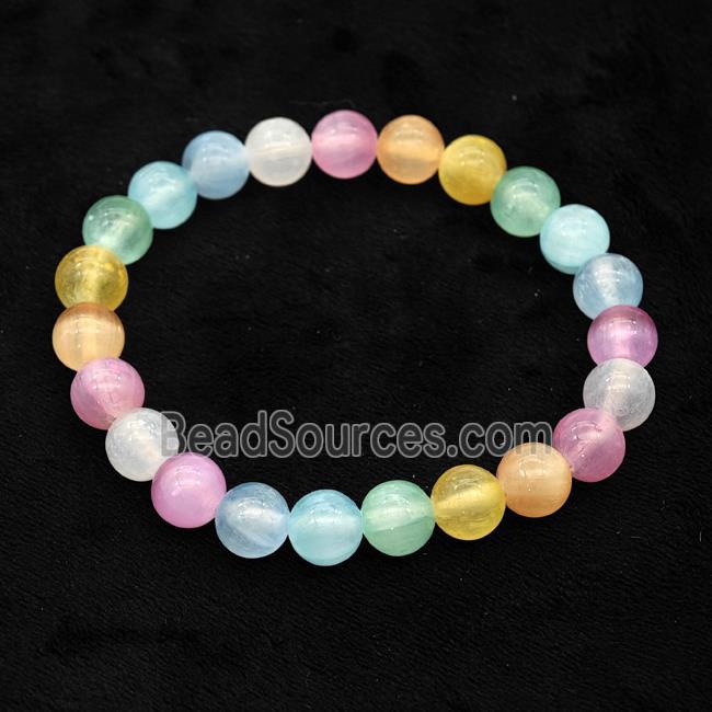 Selenite Bracelet Stretchy Round Multicolor