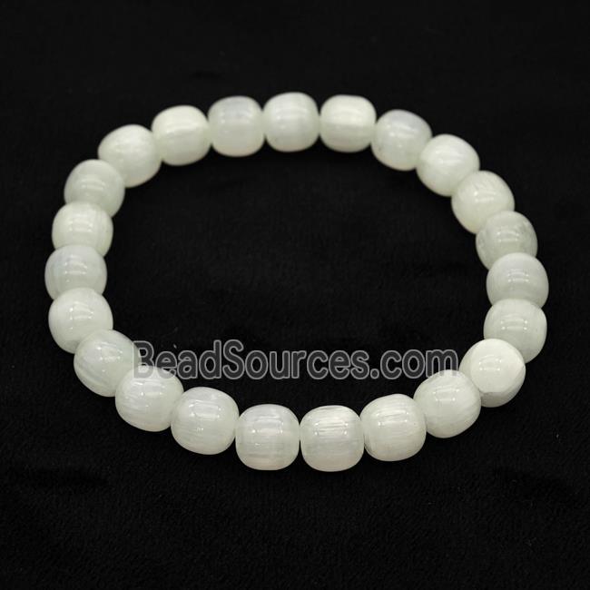 Whitegray Selenite Bracelet Stretchy Barrel