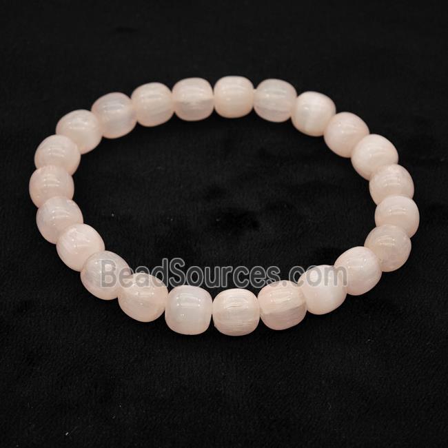 Pink Selenite Bracelet Stretchy Barrel