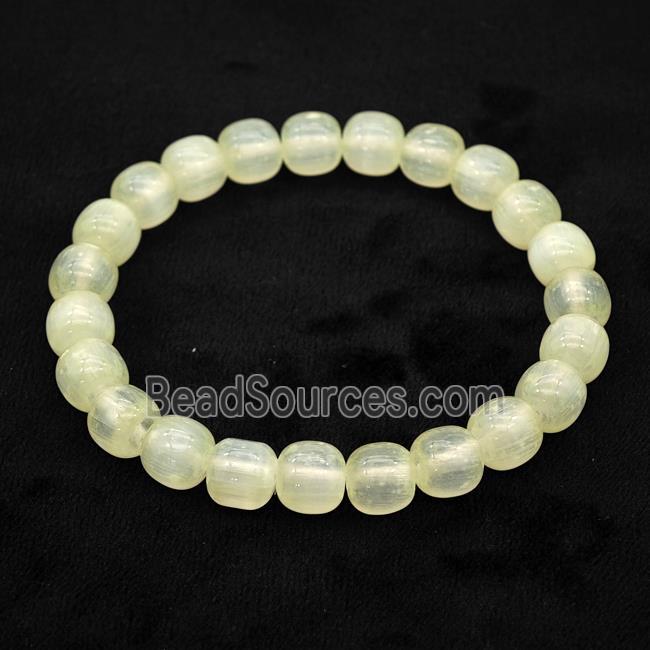 Lt.yellow Selenite Bracelet Stretchy Barrel