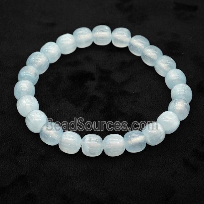 Lt.blue Selenite Bracelet Stretchy Barrel