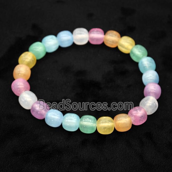 Selenite Bracelet Stretchy Barrel Multicolor