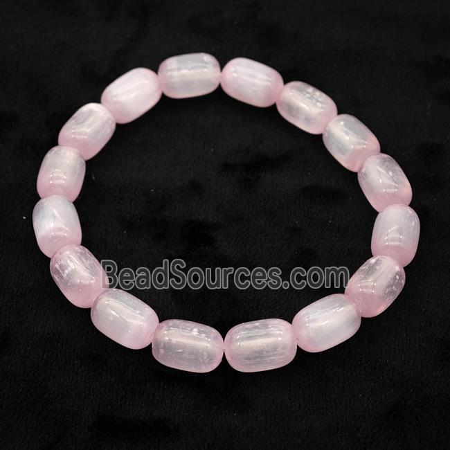 Pink Selenite Bracelet Stretchy Barrel