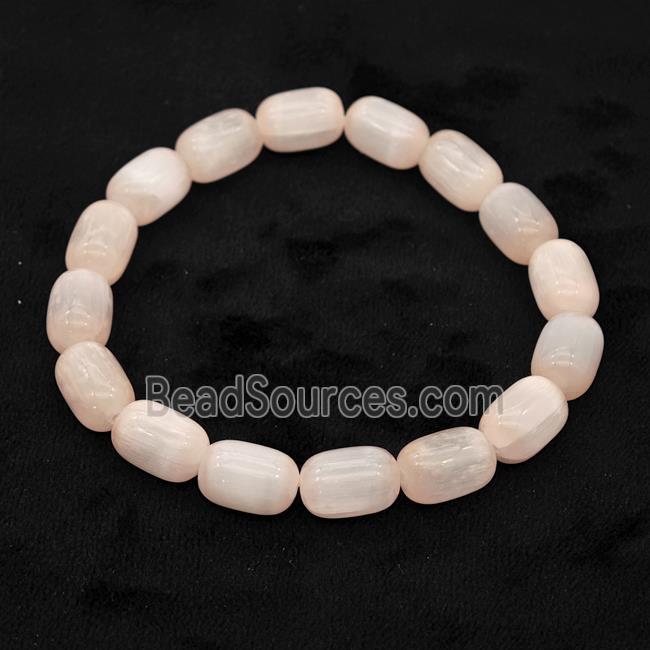 Pink Selenite Bracelet Stretchy Barrel