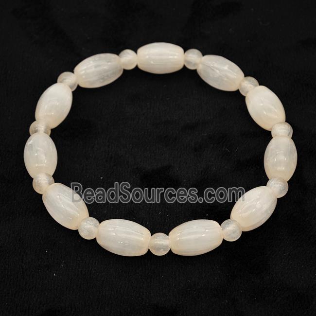 Beige Selenite Bracelet Stretchy Rice