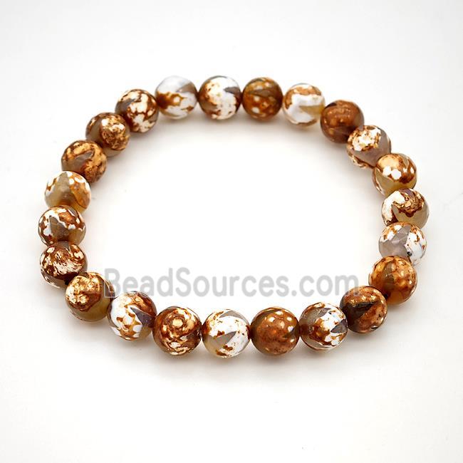 Tibetan Agate Bracelet Faceted Round Stretchy