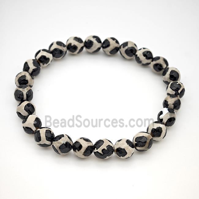 Tibetan Agate Bracelet Faceted Round Stretchy