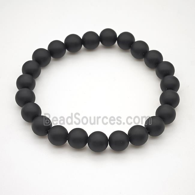 Natural Black Onyx Agate Bracelet Matte Round Stretchy