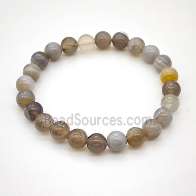 Natural Botswana Agate Bracelet Smooth Round Gray Stretchy