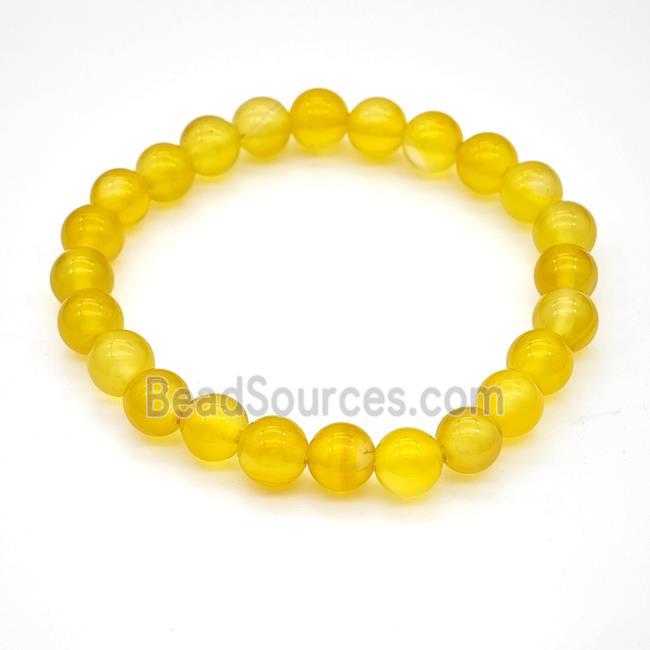 Natural Agate Bracelet Yellow Dye Smooth Round Stretchy