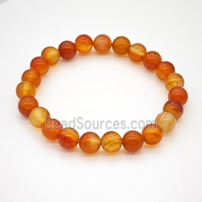 Natural Agate Bracelet Red Dye Smooth Round Stretchy