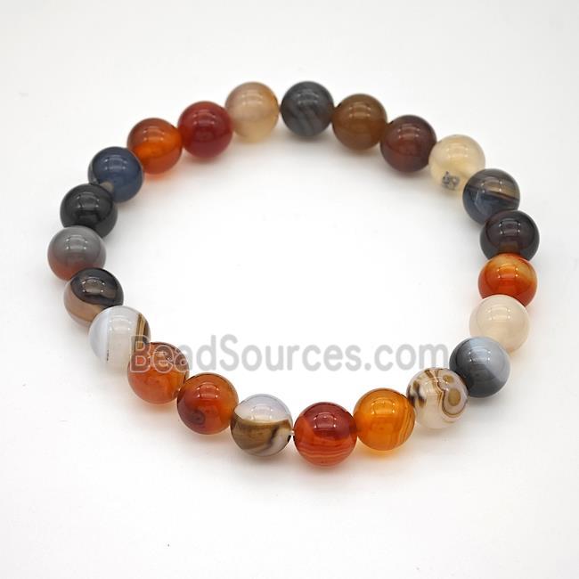 Natural Fancy Agate Bracelet Smooth Round Stretchy