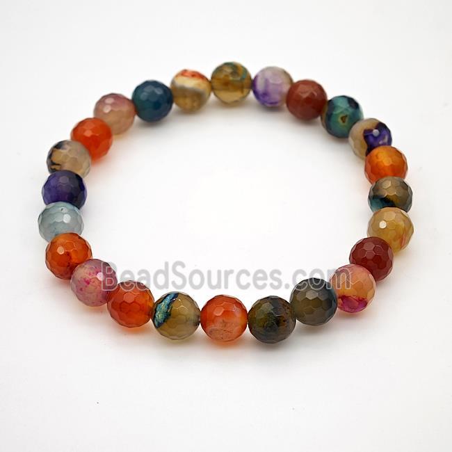 Natural Agate Bracelet Dye Faceted Round Stretchy