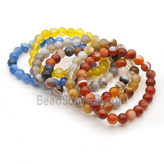 Natural Agate Bracelet Dye Smooth Round Stretchy Mixed