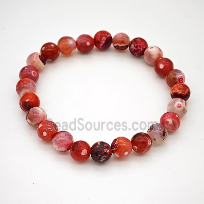 Fire Agate Bracelet Red Smooth Round Stretchy