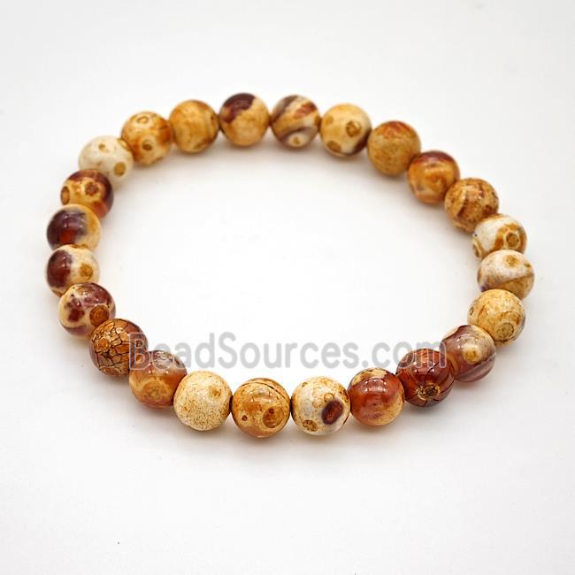 Fire Agate Bracelet Orange Smooth Round Stretchy