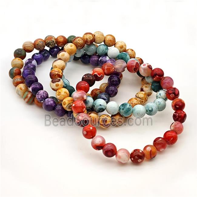 Fire Agate Bracelet Smooth Round Stretchy Mixed