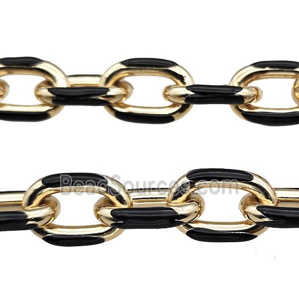 Aluminium Rolo Chain Black Enamel Gold Plated