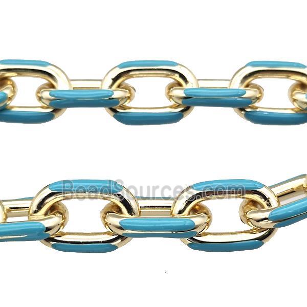 Aluminium Rolo Chain Teal Enamel Gold Plated