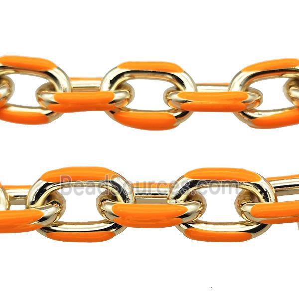 Aluminium Rolo Chain Orange Enamel Gold Plated