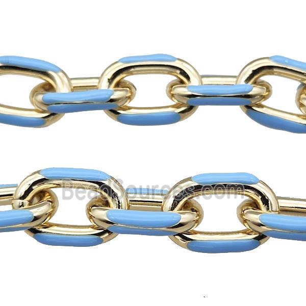 Aluminium Rolo Chain Blue Enamel Gold Plated