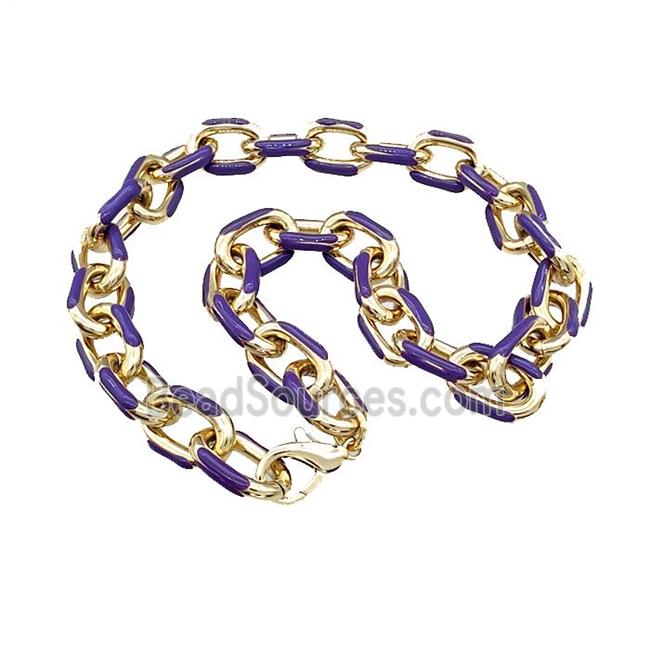 Aluminium Necklace Purple Enamel Gold Plated