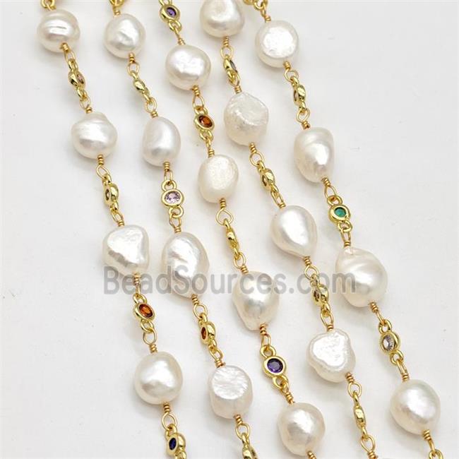 white Pearl chain with zircon, gold plated