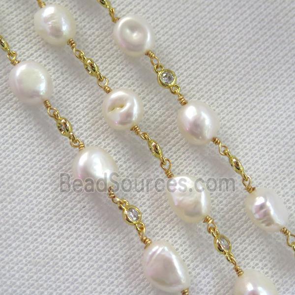 white Pearl chain with zircon, gold plated