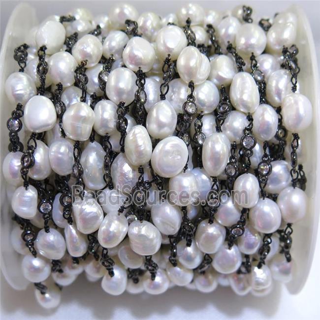 white Pearl chain with zircon, black plated