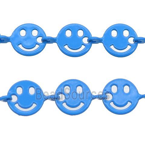 Copper Emoji smileface Chain with fire blue lacquered