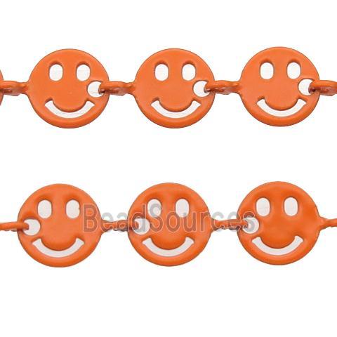 Copper Emoji smileface Chain with fire orange lacquered